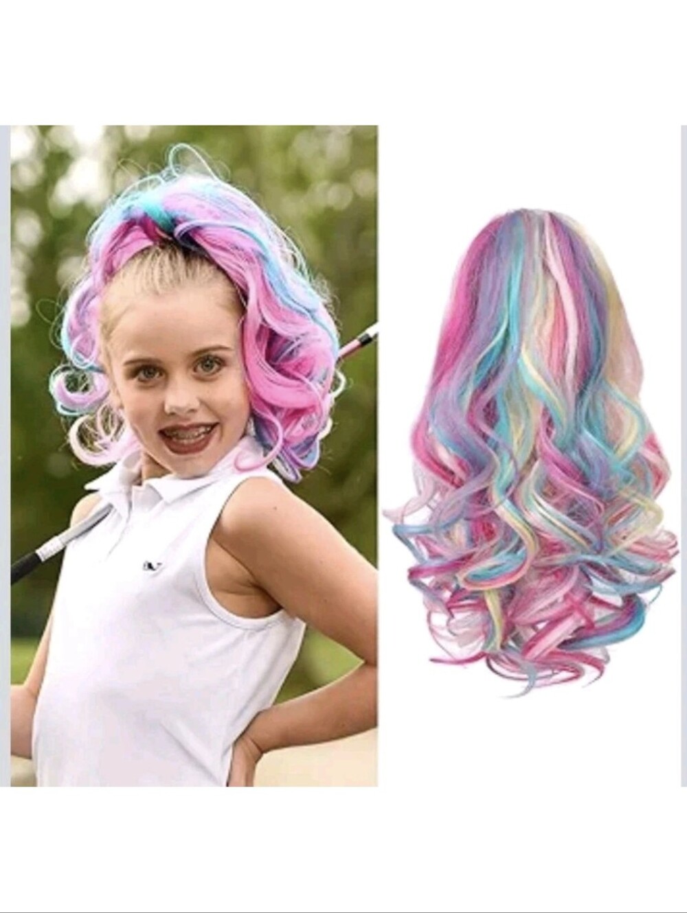 Seika 16" Neon Rainbow Hair Clip Curly Ponytail Extension NIB ***SEE DESCRIPTION